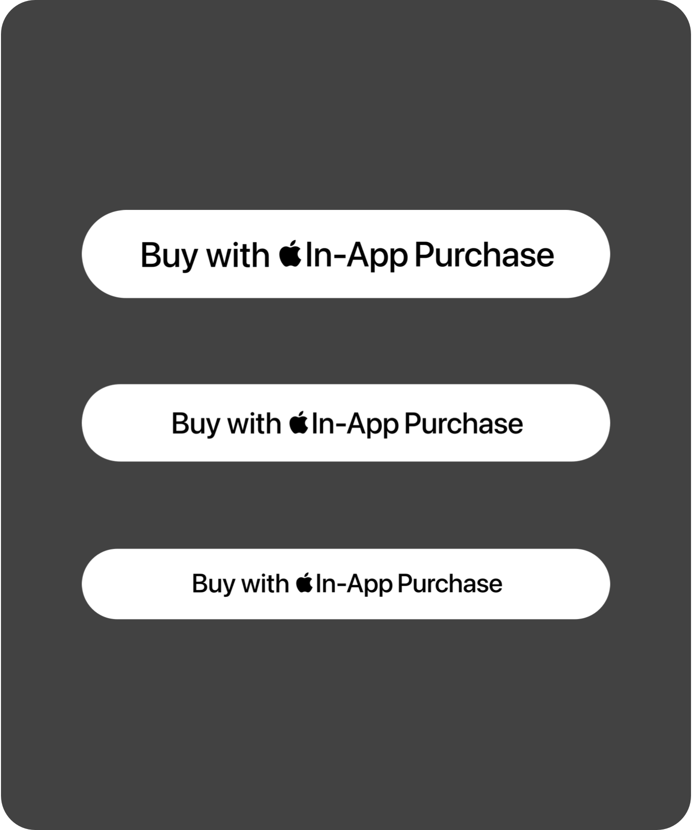 Text size guidelines showing SF Pro Medium font specifications for Apple In-App Purchase buttons