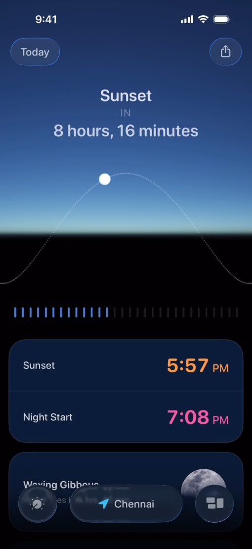 Lumy app with Liquid Glass sun tracking